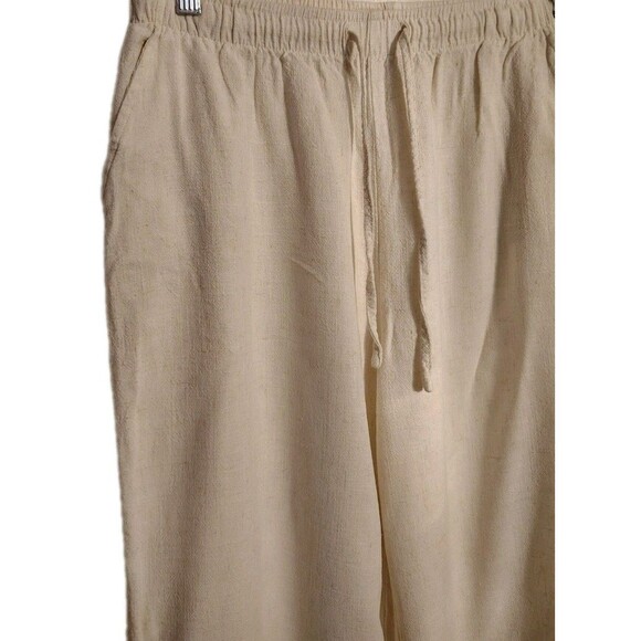 Blenca Linen Blend Wide Leg Trouser Pants L Elastic Waist Drawstring Pockets - Picture 3 of 5